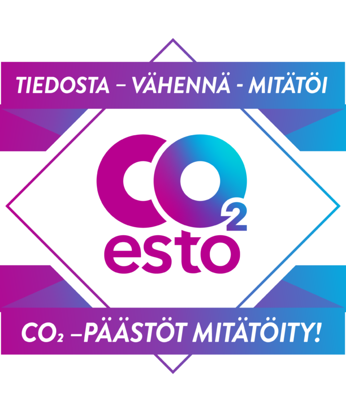 CO2Esto logo kuva jossa lukee tiedosta, Vähennä ja mitätöi